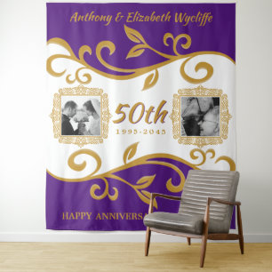 50. Hochzeitsjubiläum Ihre Fotos in Lila und Gold Wandteppich