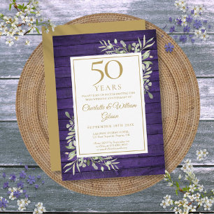 50. Hochzeitsjubiläum Lila Holz Grün  Einladung