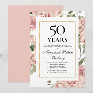 50. Hochzeitsjubiläum Pinke Rosen Floral Einladung