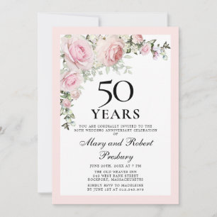 50. Hochzeitsjubiläum Rosa Rosenblüten Einladung