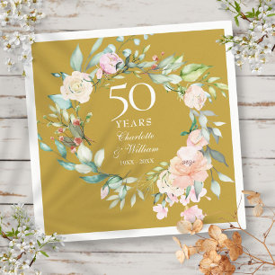 50. Hochzeitsjubiläum Rosen Florale Goldene Serviette