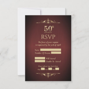 50. Hochzeitsjubiläum Rote Antwortkarte RSVP Karte
