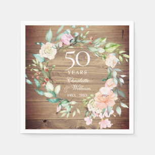 50. Hochzeitsjubiläum Rustikale Holzrose Floral Serviette