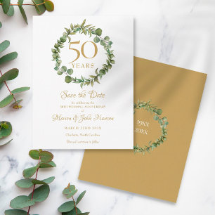 50. Hochzeitsjubiläum Save-the-Date mit Grünpflanz Postkarte