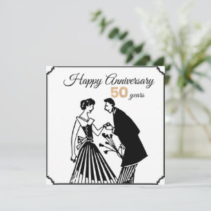 50. Hochzeitsjubiläum Schwarz und Weiß Elegant Einladung