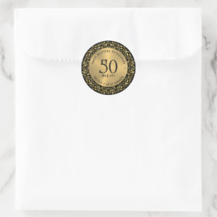 50. Hochzeitsjubiläum Schwarzer Goldrahmen Runder Aufkleber