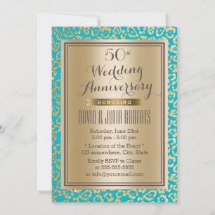 50. Hochzeitsjubiläum Teal & Gold Leopardenprint Einladung