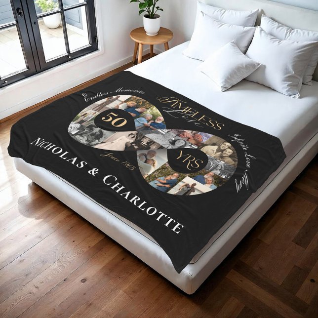 50. Hochzeitsjubiläum Unendlichkeit Foto-Collage Fleecedecke (50th Wedding Anniversary Infinity Photo Collage Fleece Blanket)
