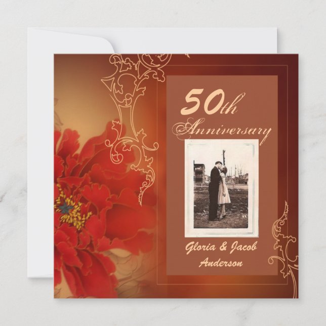 50. Hochzeitsjubiläum von Red Peony Chinese Einladung (Vorderseite)