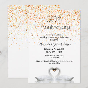 50. Hochzeitsjubiläum zwei Schwäne in Liebe weiß Einladung
