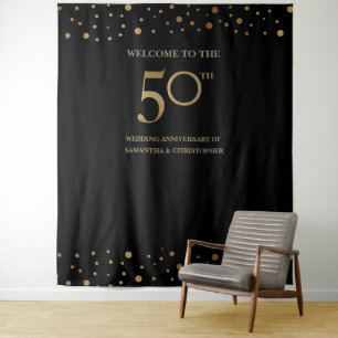 50. Hochzeitsjubiläums-Fotohintergrund Gold schwar Wandteppich