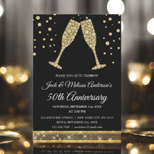 50. Hochzeitsjubiläums-Party Champagnergläser Einladung