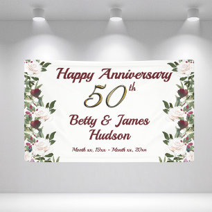 50. Hochzeitsjubiläumsfeier Weiße Rosen Banner