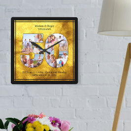 50. Hochzeitstag 50. FotoCollage Quadratische Wanduhr