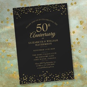 50. Hochzeitstag Black Gold Confetti Einladung