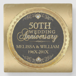 50. Hochzeitstag Black & Gold Steinuntersetzer