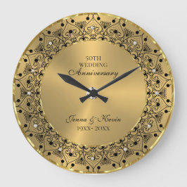50. Hochzeitstag BlackMandala auf Gold Große Wanduhr