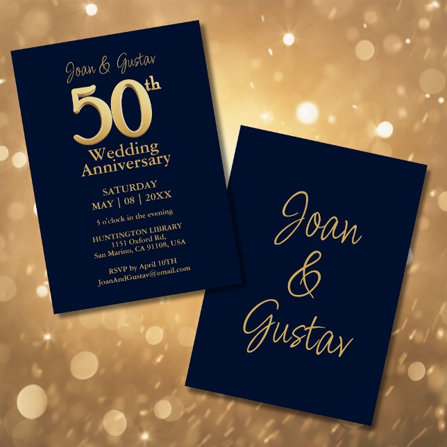 50. Hochzeitstag Blau und Gold Einladung (Von Creator hochgeladen)