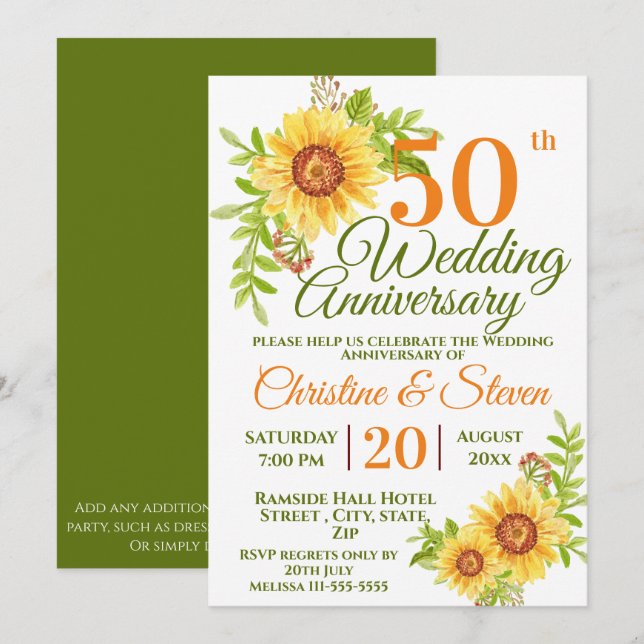 50. Hochzeitstag Blumenblume Einladung (Vorne/Hinten)