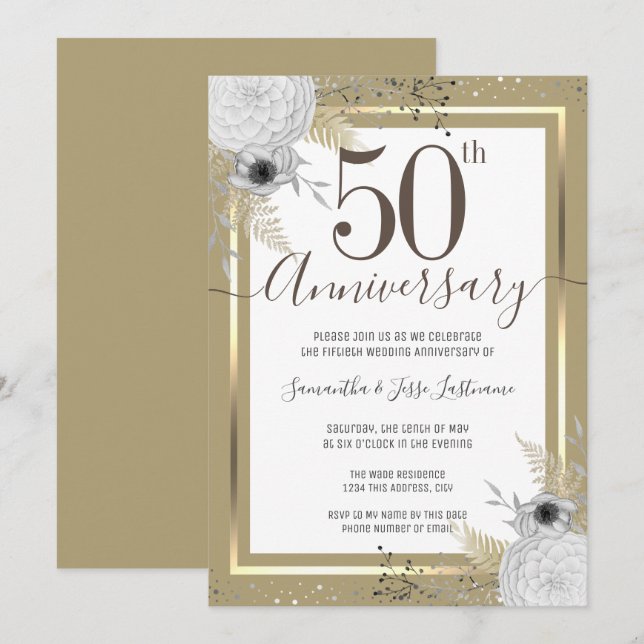 50. Hochzeitstag - Blumenladen Einladung (Vorne/Hinten)