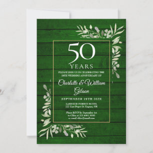 50. Hochzeitstag Blumenwald Rustikales Grünholz Einladung