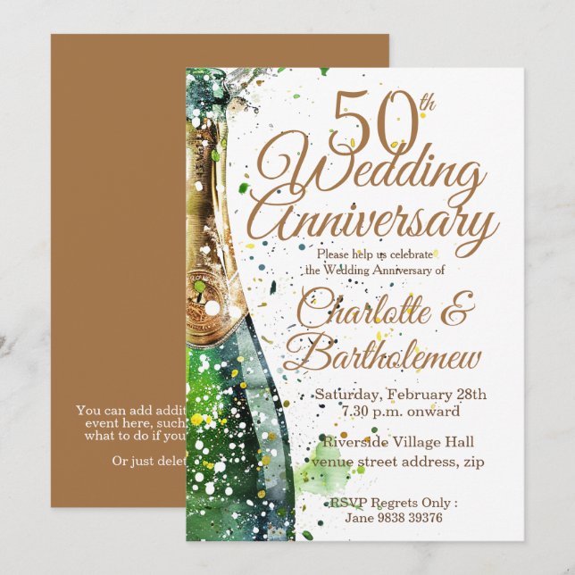 50. Hochzeitstag Bubbly Bottle Einladung (Vorne/Hinten)
