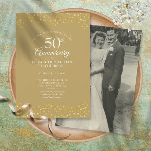 50. Hochzeitstag Chic Gold Confetti Foto Einladung