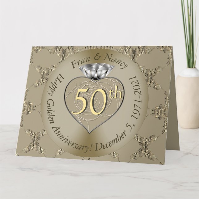50. Hochzeitstag Diamond Heart Butterfly Karte (Vorderseite)