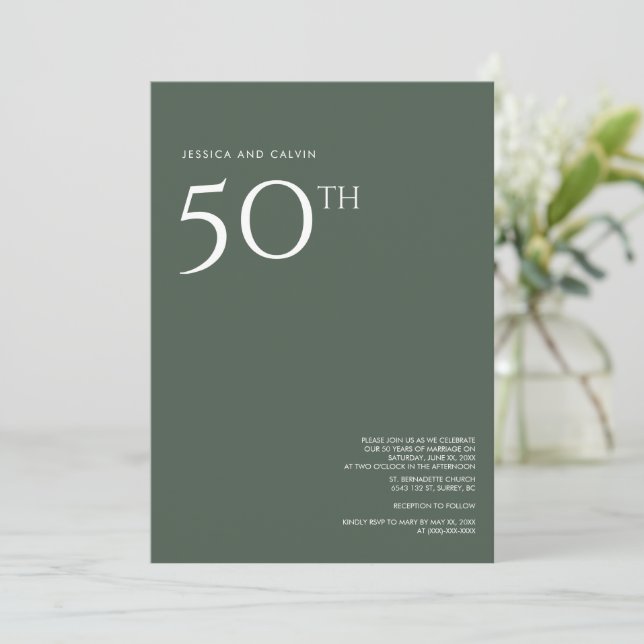 50. Hochzeitstag Einladung Dusty Green (Stehend Vorderseite)