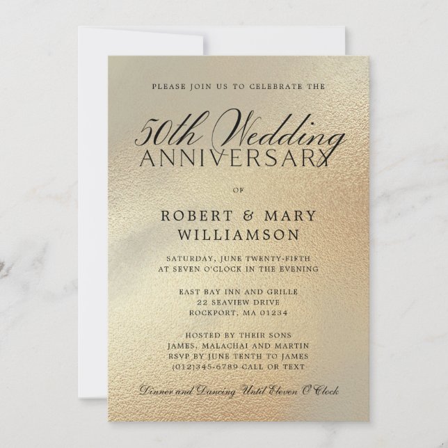 50. Hochzeitstag Einladung Gold Glitzer (Vorderseite)