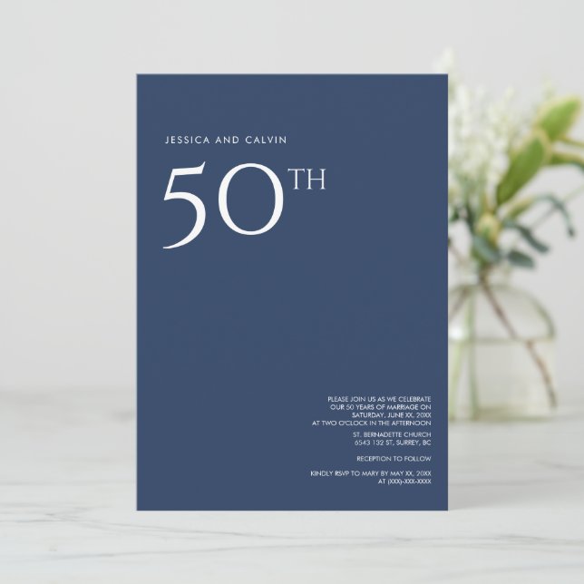 50. Hochzeitstag Einladung Navy Blue (Stehend Vorderseite)