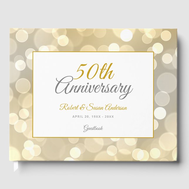 50. Hochzeitstag Elegant Gold Bokeh Gästebuch (Vorderseite)