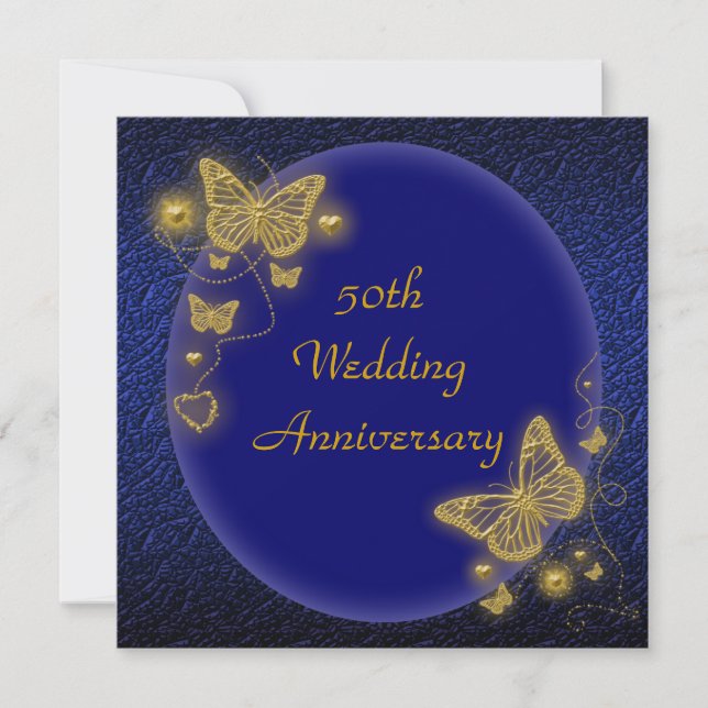 50. Hochzeitstag, elegantes Schmetterlingsgold Einladung (Vorderseite)