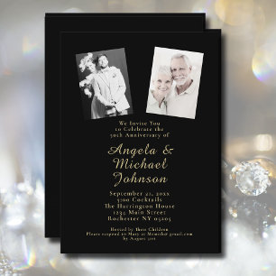 50. Hochzeitstag Elegantes Schwarzes Gold Einladung