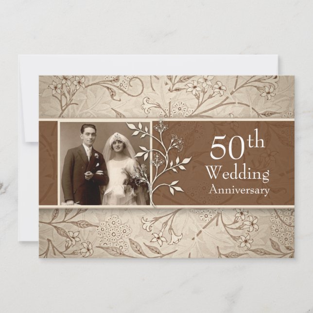 50. Hochzeitstag Foto Vintage Einladungen (Vorderseite)