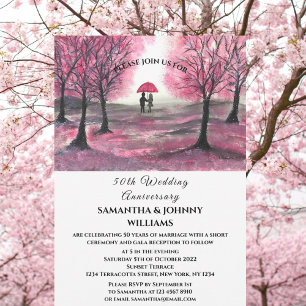 50. Hochzeitstag Frühling Couple Pink Forest Einladung