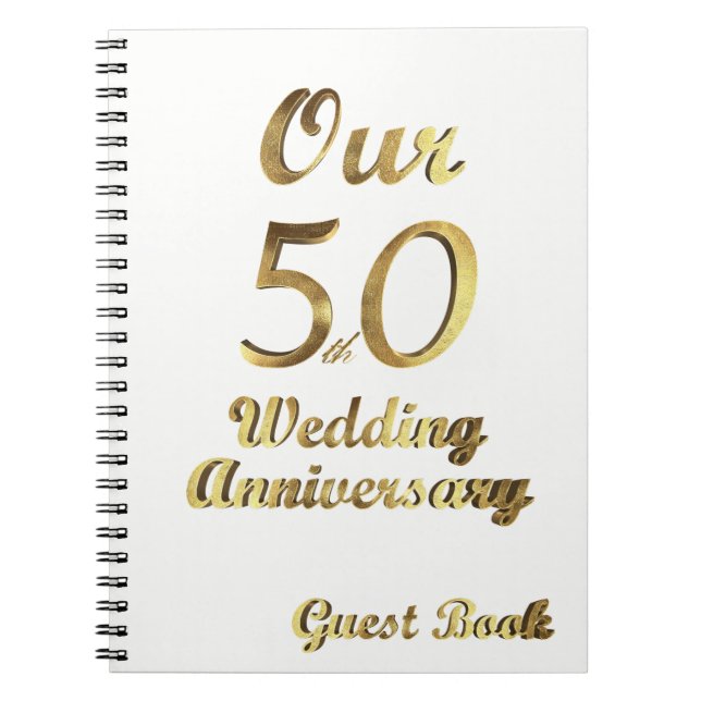 50. Hochzeitstag-Gast-Buch-Goldweiß Notizblock (Vorderseite)