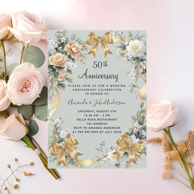 50. Hochzeitstag gelbe Florale Gold Bogen Einladung (Von Creator hochgeladen)