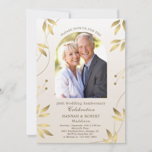 50. Hochzeitstag Gold Blätter Einladung