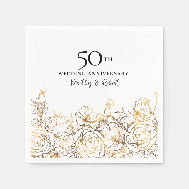 50. Hochzeitstag Gold Blumengewohnheit Serviette (Vorderseite)