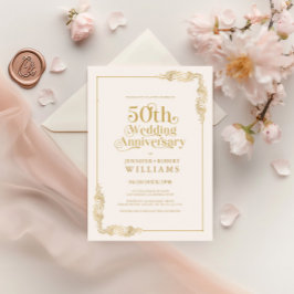 50. Hochzeitstag Gold Blumenrahmen Einladung
