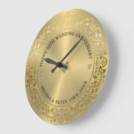50. Hochzeitstag Gold Blumenrahmen Große Wanduhr