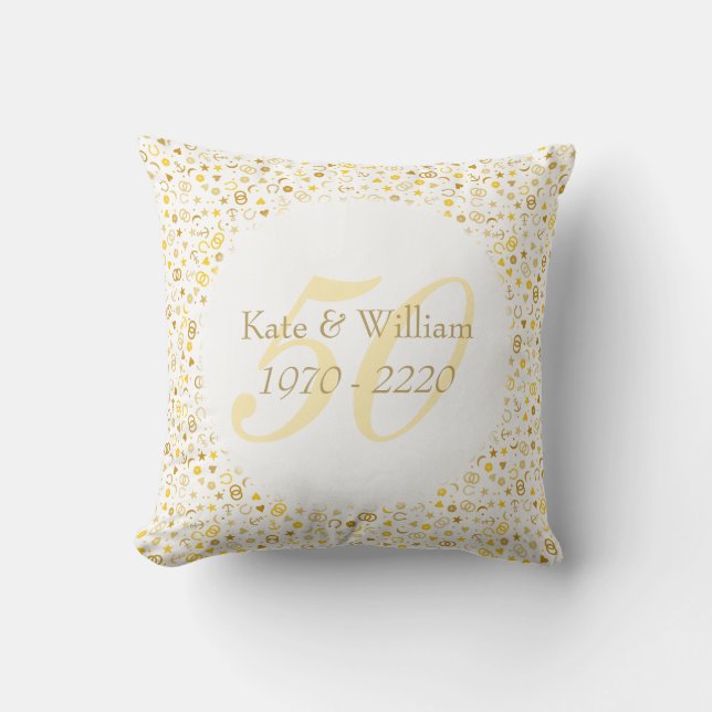 50. Hochzeitstag Gold Confetti Kissen (Vorderseite)