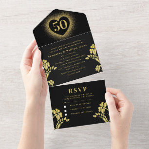 50. Hochzeitstag Gold Floral Moderne All In One Einladung