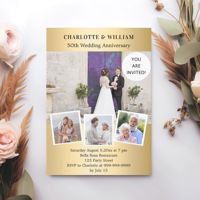 50. Hochzeitstag Gold-Foto-Collage Einladung (Von Creator hochgeladen)