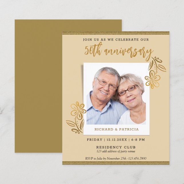 50. Hochzeitstag Gold Glitzer Blumenkohl Foto (Vorne/Hinten)