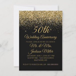 50. Hochzeitstag Gold Glitzer Einladung