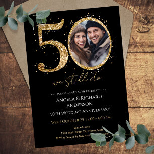 50. Hochzeitstag Gold Glitzer Foto Einladung