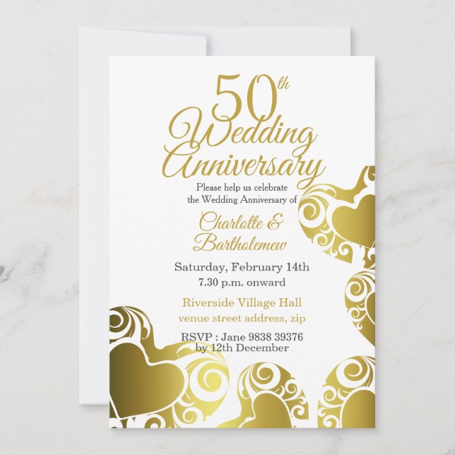 50. Hochzeitstag Gold Heart Einladung (Vorderseite)