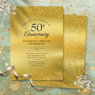 50. Hochzeitstag Gold Hearts Foil Einladung